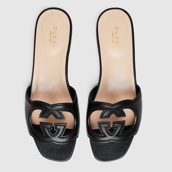 Gucci Shoes - Gucci GG Cut-Out Leather Slides in Black